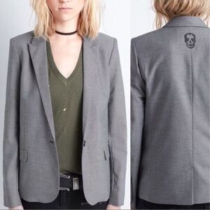 Zadig and Voltaire Victor Skull Deluxe Blazer Jacket Gray Womens 38 US M Preppy